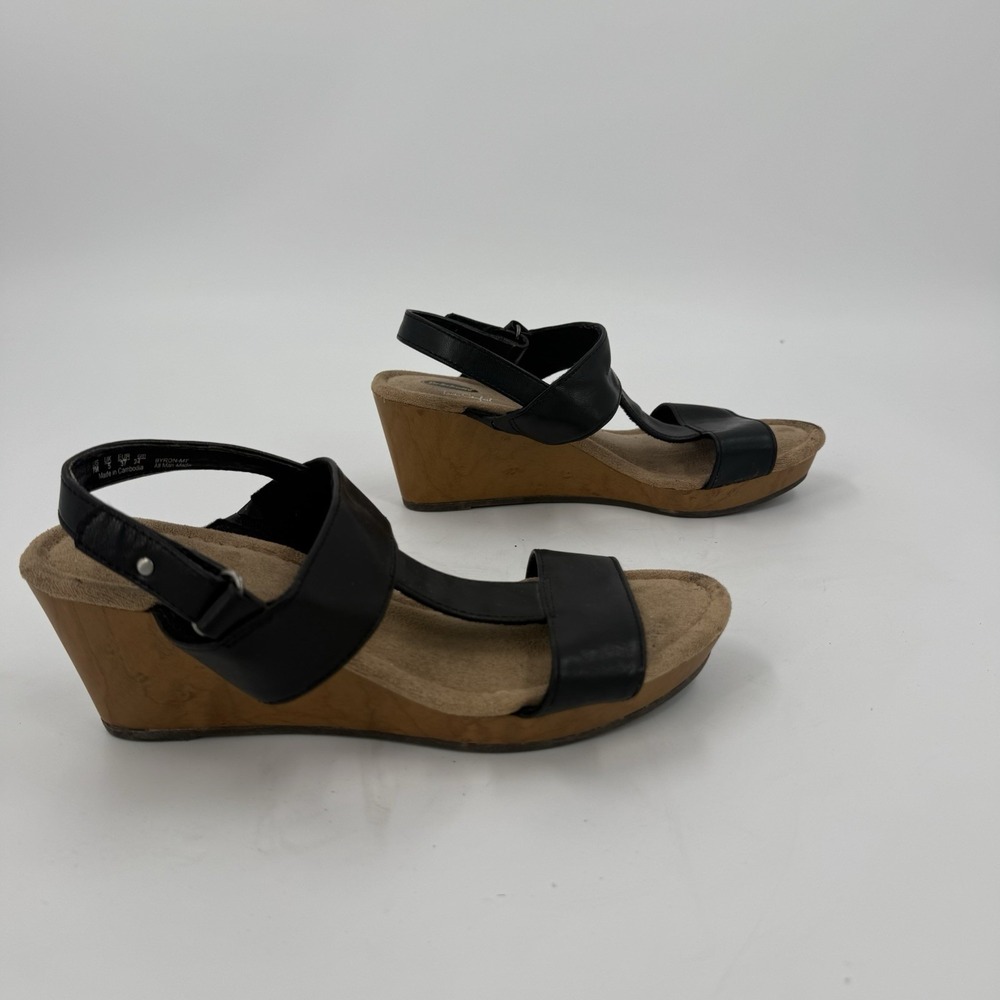 Dr. Scholl's True Comfort Women's 7M Black Wedge Sandals Cork Look Ankle Strap